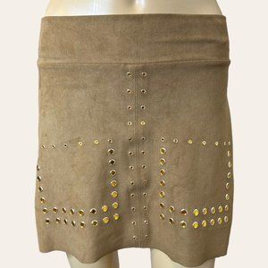 Zara Womens Velvet A-Line Mini Skirts Decorated With Studs Small S Brown Stretch